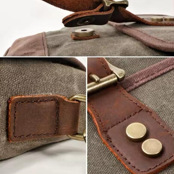 NEW Handcrafted Oil Waxed Canvas Shoulder Bag Unisex. The Rugged Traveler's Tote - Picture 6 of 8